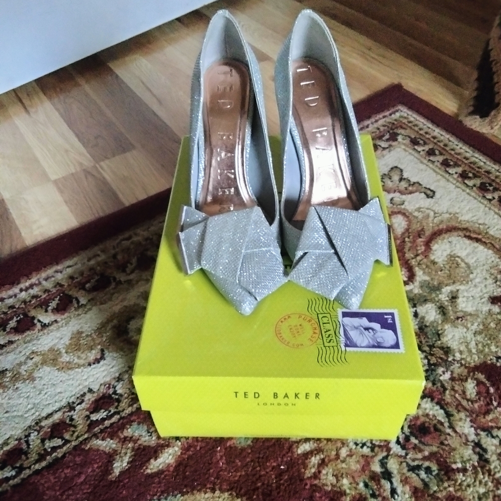 Ted Baker Silver Stiletto Heels with Pointed Toe